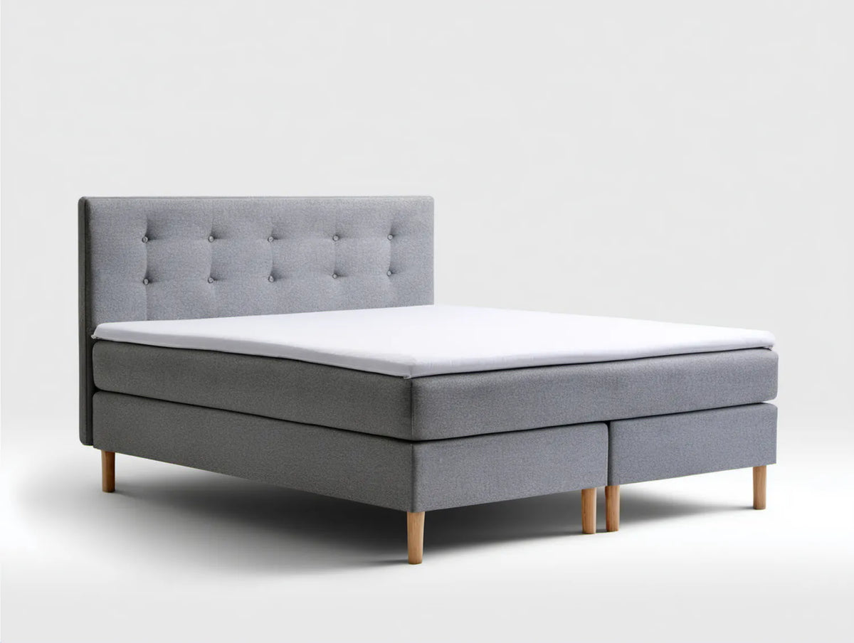 Szare łóżko kontynentalne z materacem i topperem 160 x 200 cm