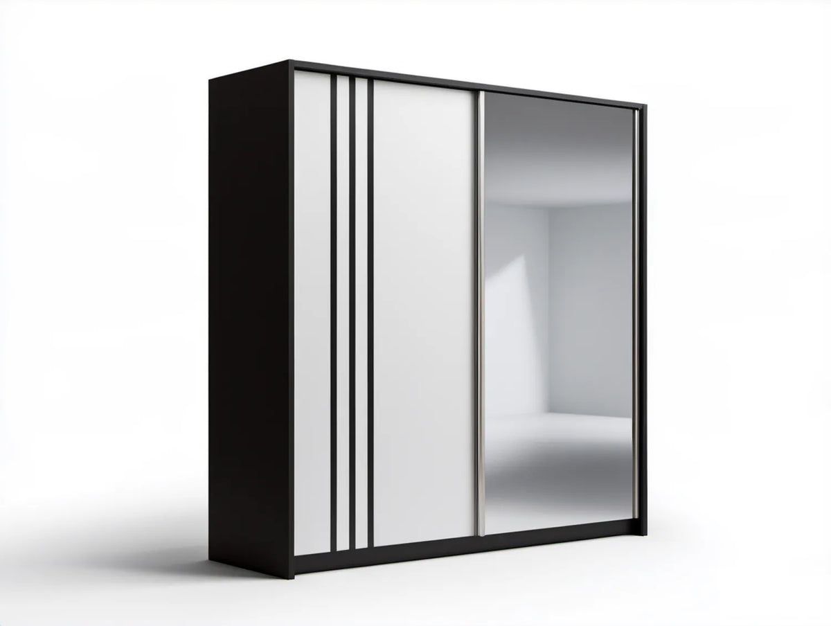 Szafa przesuwna z lustrem 180 x 60 x 215 cm Czarna/Biała/Srebrna