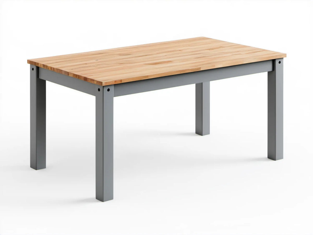Prostokątny stół do jadalni 140 x 80 x 75 cm z blatem z litego drewna bukowego, naturalny buk/szary