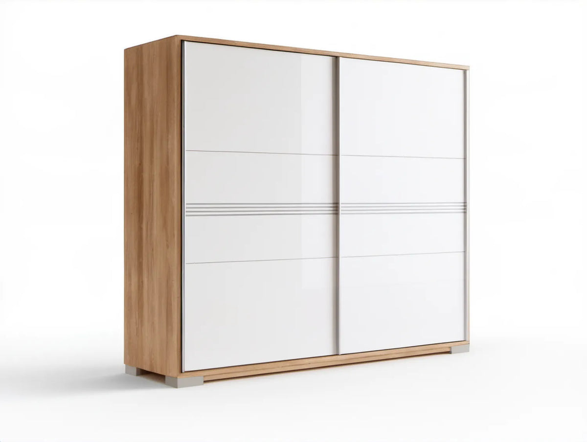 Szafa przesuwna 200 x 62 x 215 cm Biała/Dąb Sonoma/Szara