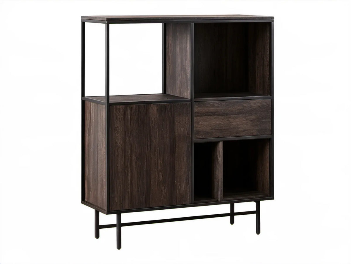 Kredens industrialny ciemnobrązowo-czarny z MDF i stali, 100 × 40 × 160 cm