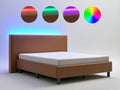 Brązowe tapicerowane łóżko z ekoskóry z oświetleniem LED RGB 160 x 200 cm