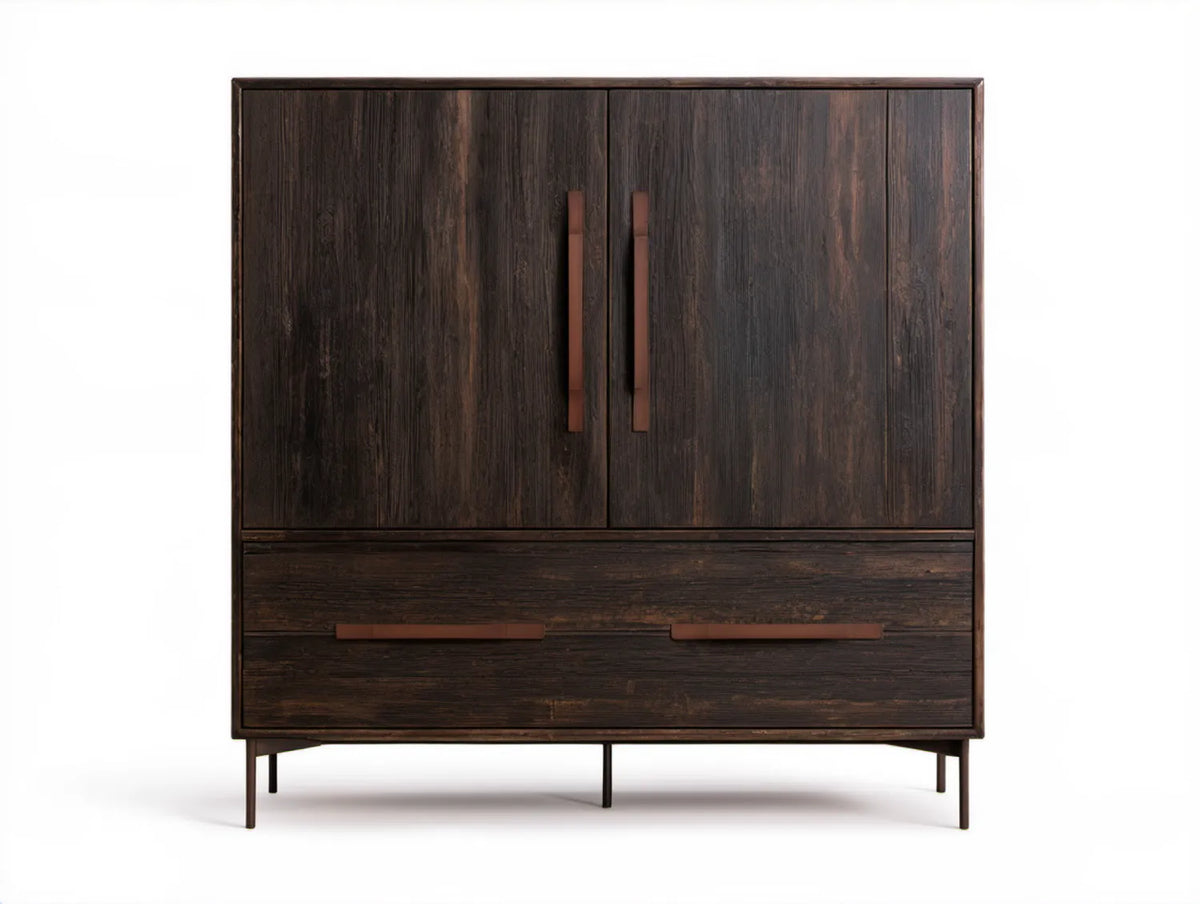 Ciemnobrązowy kredens z litego drewna mango 120 x 45 x 160 cm