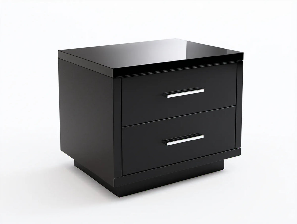 Czarna szafka nocna z MDF, 50 x 40 x 50 cm, 2 szuflady