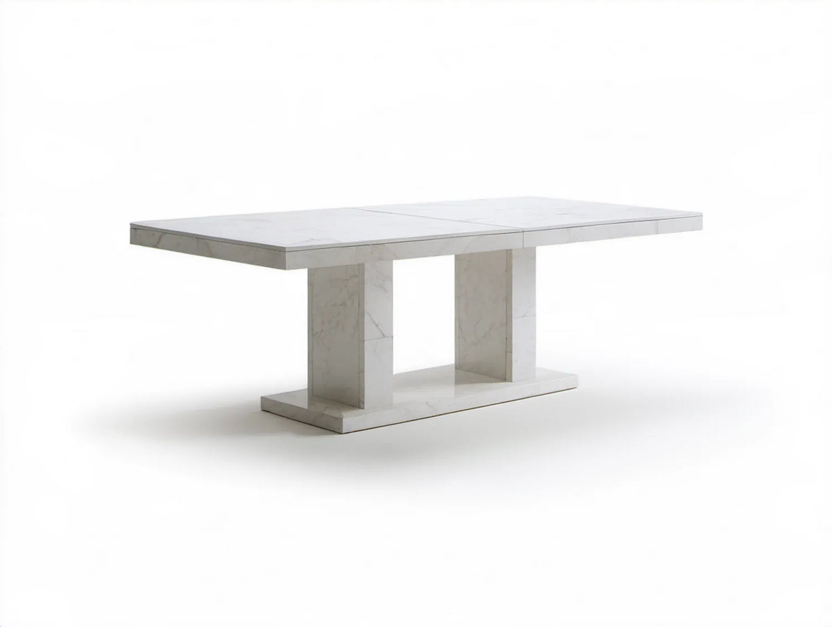 Rozkładany stół do jadalni biały marmur MDF 160–200 x 90 x 76 cm