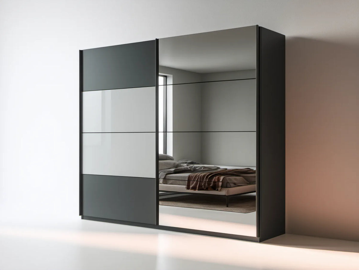 Szafa przesuwna z lustrem, antracytowo-srebrna, 200 x 60 x 215 cm